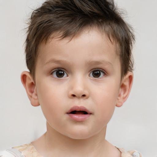 Neutral white child male with short  brown hair and brown eyes