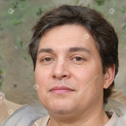 Neutral white adult male with short  brown hair and brown eyes