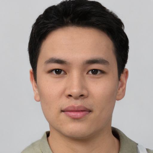 Neutral asian young-adult male with short  black hair and brown eyes