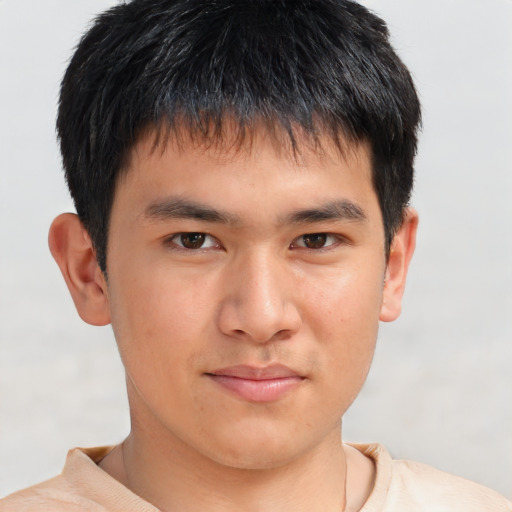 Neutral asian young-adult male with short  brown hair and brown eyes