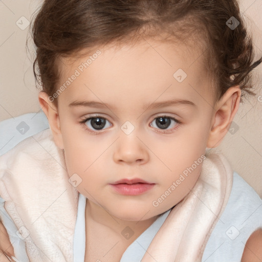 Neutral white child female with short  brown hair and brown eyes