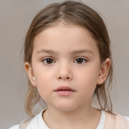 Neutral white child female with medium  brown hair and brown eyes