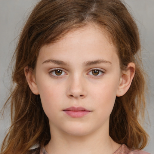 Neutral white child female with long  brown hair and brown eyes