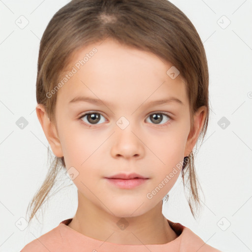 Neutral white child female with medium  brown hair and brown eyes