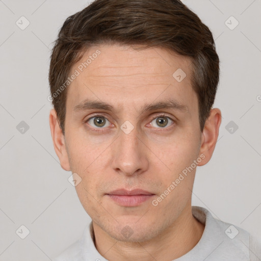 Neutral white adult male with short  brown hair and brown eyes