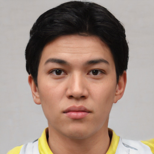 Neutral asian young-adult male with short  black hair and brown eyes