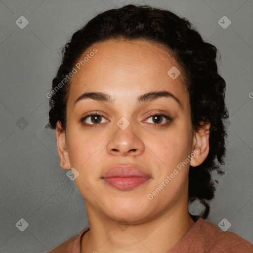 Neutral black young-adult female with short  brown hair and brown eyes