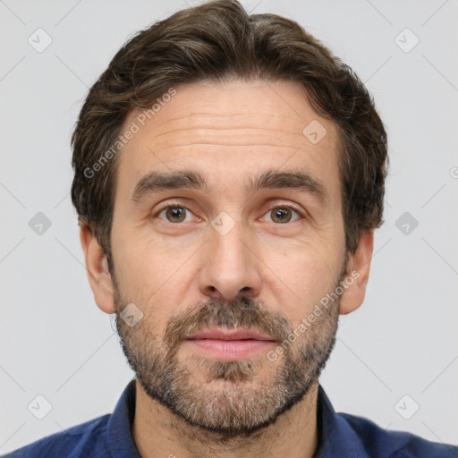 Neutral white adult male with short  brown hair and brown eyes