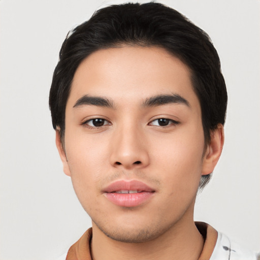 Neutral asian young-adult male with short  black hair and brown eyes