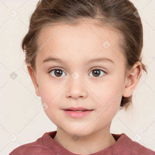 Neutral white child female with medium  brown hair and grey eyes