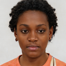 Neutral black young-adult female with short  black hair and brown eyes