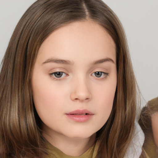 Neutral white child female with long  brown hair and brown eyes