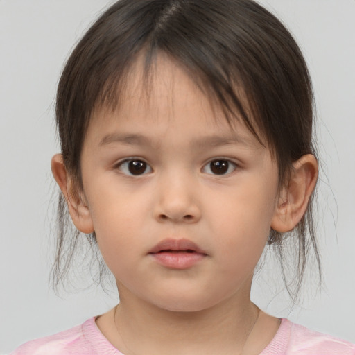 Neutral white child female with medium  brown hair and brown eyes