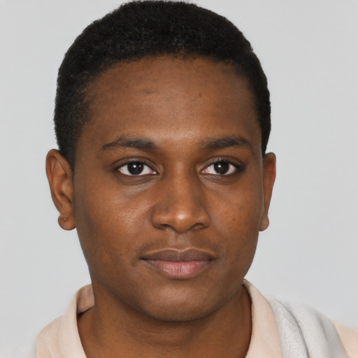 Neutral black young-adult male with short  brown hair and brown eyes