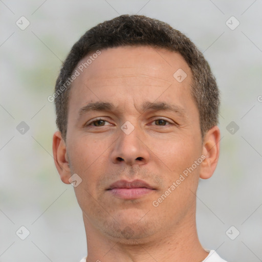 Neutral white adult male with short  brown hair and brown eyes