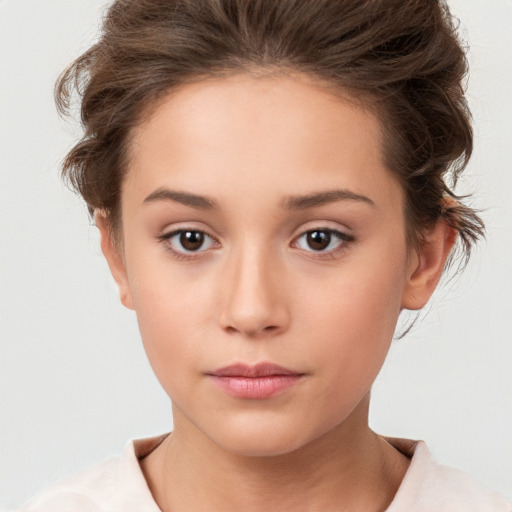 Neutral white young-adult female with short  brown hair and brown eyes