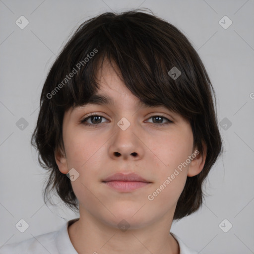 Neutral white child female with medium  brown hair and brown eyes