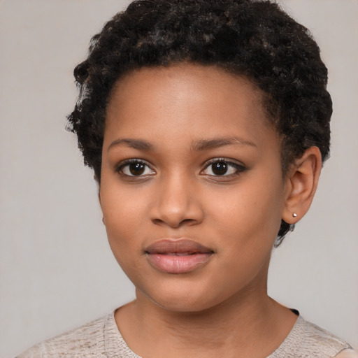 Neutral black young-adult female with short  brown hair and brown eyes