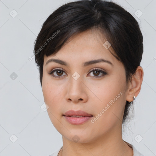 Neutral asian young-adult female with medium  brown hair and brown eyes