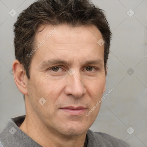 Neutral white adult male with short  brown hair and brown eyes