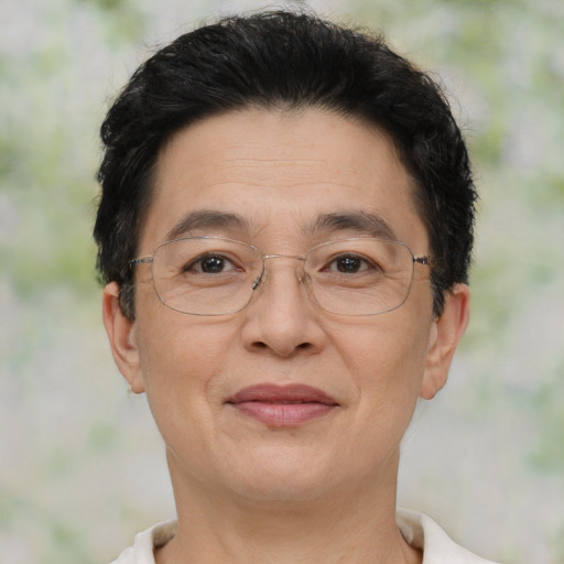 Joyful asian adult male with short  black hair and brown eyes