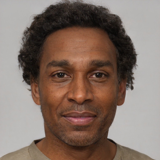 Neutral black adult male with short  brown hair and brown eyes