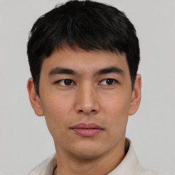 Neutral asian young-adult male with short  brown hair and brown eyes