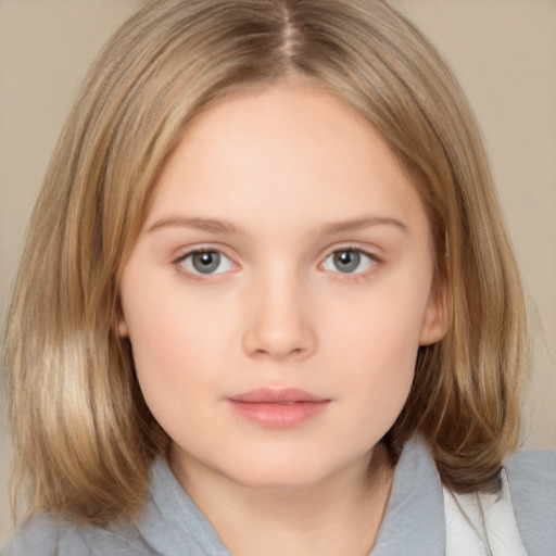 Neutral white child female with medium  brown hair and brown eyes