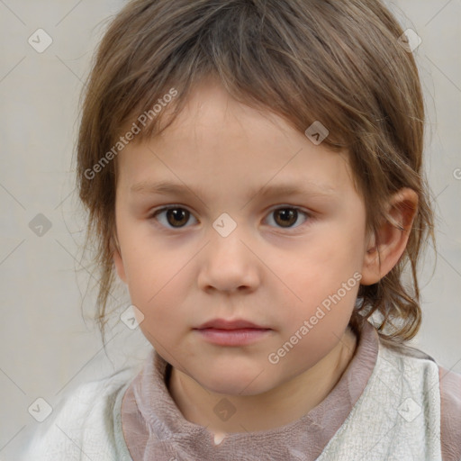 Neutral white child female with medium  brown hair and brown eyes