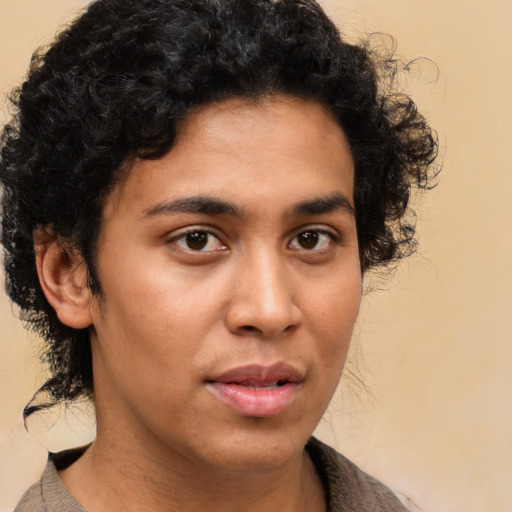 Neutral latino young-adult female with medium  brown hair and brown eyes