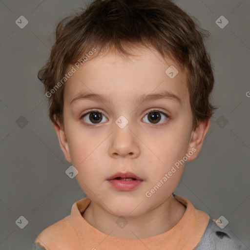 Neutral white child male with short  brown hair and brown eyes