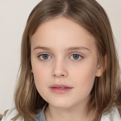 Neutral white child female with medium  brown hair and brown eyes