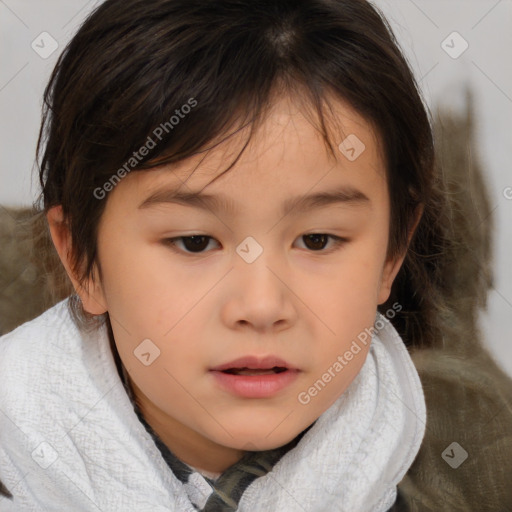 Neutral white child female with medium  brown hair and brown eyes