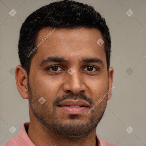 Neutral black young-adult male with short  brown hair and brown eyes
