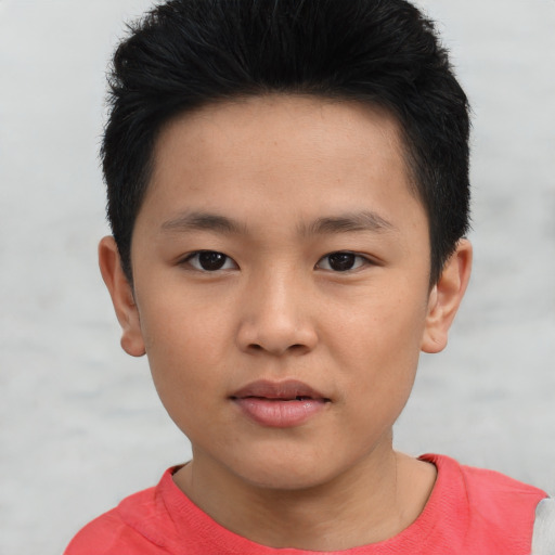 Neutral asian child male with short  brown hair and brown eyes