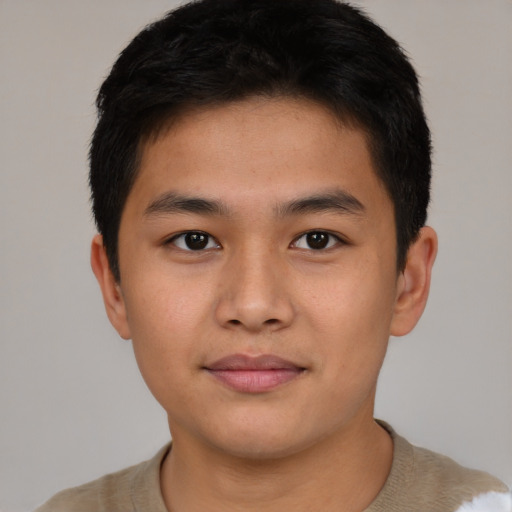 Neutral asian young-adult male with short  brown hair and brown eyes