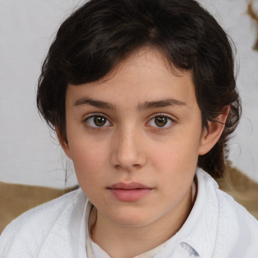 Neutral white child female with medium  brown hair and brown eyes