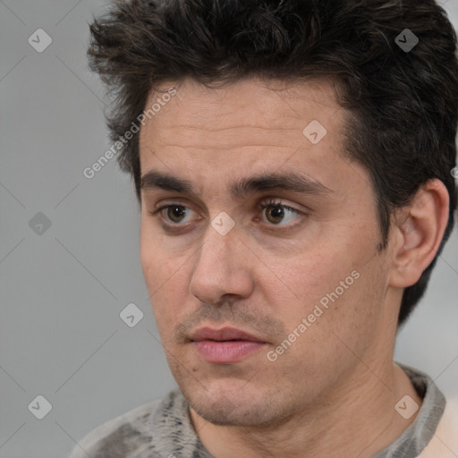 Neutral white adult male with short  brown hair and brown eyes