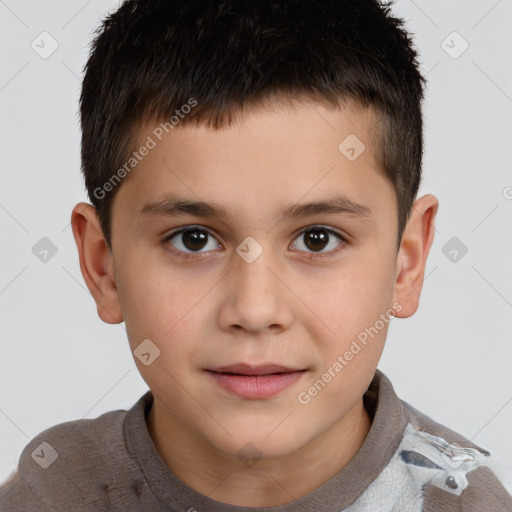 Joyful white child male with short  brown hair and brown eyes