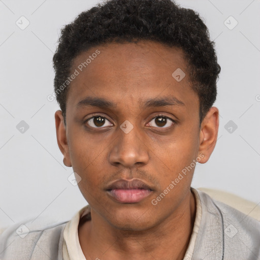 Neutral black young-adult male with short  brown hair and brown eyes