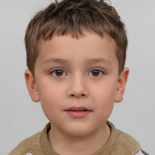 Neutral white child male with short  brown hair and brown eyes