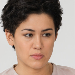 Neutral asian young-adult female with short  brown hair and brown eyes