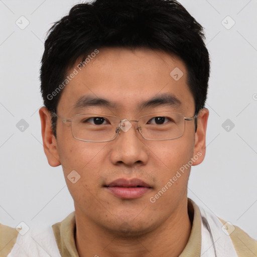 Neutral asian young-adult male with short  brown hair and brown eyes