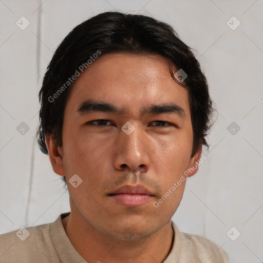 Neutral asian young-adult male with short  brown hair and brown eyes