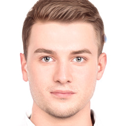 Neutral white young-adult male with short  brown hair and grey eyes