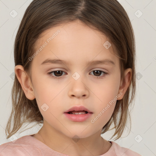 Neutral white child female with medium  brown hair and brown eyes