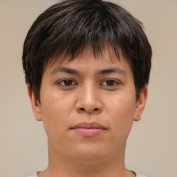 Neutral asian young-adult male with short  brown hair and brown eyes