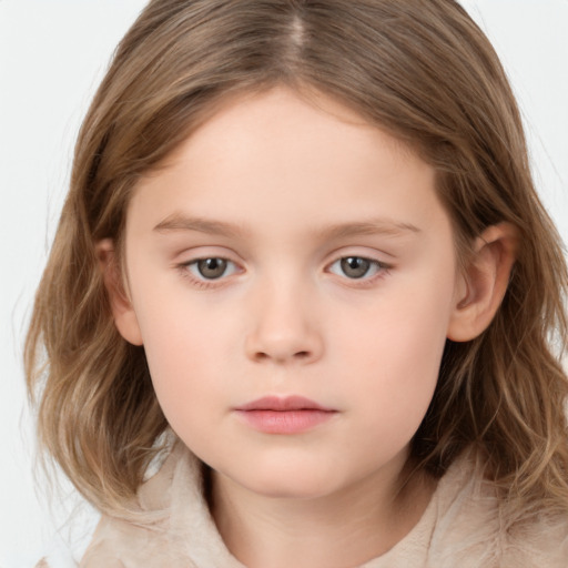 Neutral white child female with medium  brown hair and brown eyes