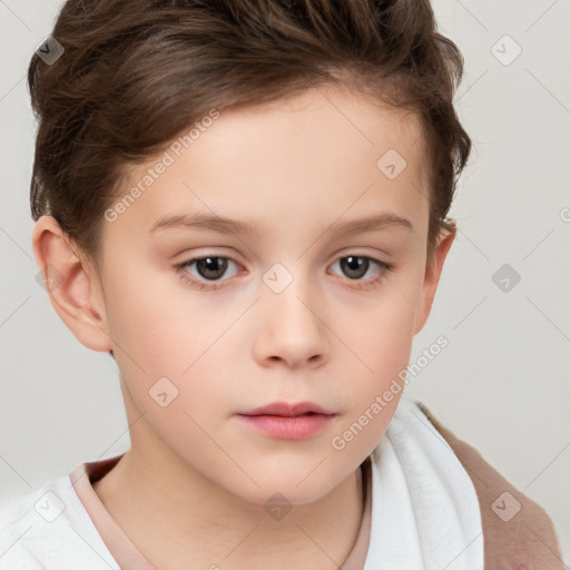 Neutral white child female with short  brown hair and brown eyes