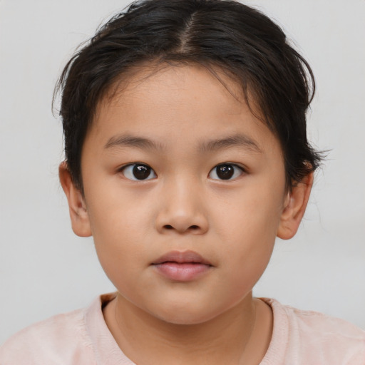 Neutral white child female with short  brown hair and brown eyes